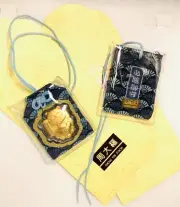 24K Gold Foil Lucky Maneki Cat Omamari- Navy blue Silk 1pc-Chinese New Year Gift