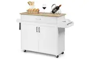 Giantex Wooden Rolling Kitchen Island Storage Cart Trolley Adjustable Shelf Utility Buffet Cabinet