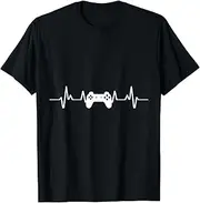 [X.Style] ECG Heartbeat Gamer Console Video Gamer Computer Nerd Pc ds961 T-Shirt (S) Black