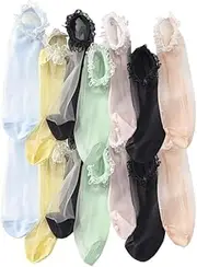 [VALICLUD] Women's Fashion Lace Socks Set of 7 Ultra-thin Elastic Breathable Ankle Socks for Dress Random Color