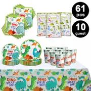 Cute Dinosaur Theme Party Tableware 10 Guest Pack Plates Cups Napkins Tablecloth Loot Bags
