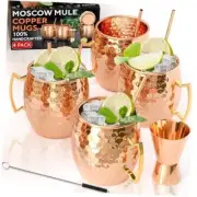 Moscow Mule Copper Mugs - Set of 4-100% HANDCRAFTED - Food Safe Pure Solid
