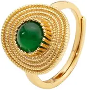 [eartif] Green Stone Ring Emerald Ring Gold Vintage Rings Gold Dome Chunky Rings For Women Gold Round Signet Rings Adjustable Open Ring Band Statement Jewelry Wedding Ladies Ring Party Dance Jewelry