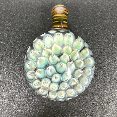 Handmade Boro Glass Art Pendant, Air Trap Implosion, Blue Green Shades, Heady