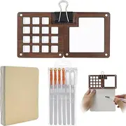 Portable Mini Watercolor Paint Set, Wooden Paint Palette with Binder Clip, Travel Watercolor Paint Palette Tray Box with Mini Sketchbook and Watercolor Brush Pens (15 Grids)
