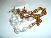 Tortoise and White Pearl Necklace and Eyeglasses Sunglasses Strap Cord NWT