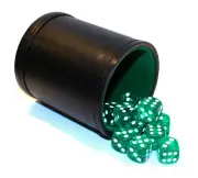 Bicast Leather Dice Cup Felt Lining & 12 Rounded Corner Game Dice - Green