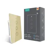 MoesGo WiFi Smart Wall Light Switch,Glass Panel, Multi-Control(3 Way), Gold