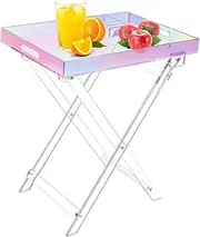 SOCROTO Acrylic Folding Tray Table,Colorful Side Table Rectangle for Bed Room Living Room Bar Serving,Multicolored Modern Acrylic End Table,19x13 Inch,24" High