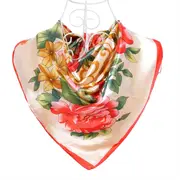 ANYYOU Scarf for Women Peony Beige Print Square Silk Shawl For Summer Spring And Fall