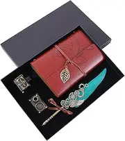 Feather Pen, Feather Pen and Ink Set Retro Vintage Quill Pen Calligraphy Writing Signature Dip Pen Fountain Pen with Notebook Pen Holder Birthday Student Friends