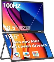 InnoView 18.5" Laptop Screen Extender 115% sRGB 100Hz Dual Monitors Stacked Folding Triple Monitor (Wins/Mac) 1080P Triple Portable Monitor for Laptop 90°/180° Rotation Black (No Driver Needed)
