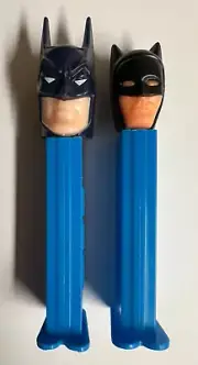PEZ Retired 2/Lot-Dark Knight With Pointy Ears & Black Batman Both On Blue Stems