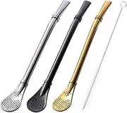 Bombilla Yerba Mate Straws, 3 Pack Reusable Colorful Tea Coffee Cocktail Stainless Steel Bent Smooth Flow Drinking Stir Filter Spoon Straws with Cleaning Brush by Beruth