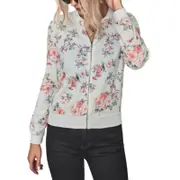 Women's Zip up Long Sleeve Open Front Cardigans Bomber Coat - Off White