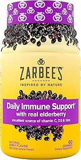 Zarbee's Naturals Elderberry Immune Support* Gummies with Vitamin C, Zinc, Natural Berry Flavor, 60 Count