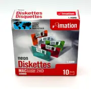 Imation Neon Diskettes 1.44 MB Mac Formatted 2HD Floppy Disks (10-Pack, Sealed)