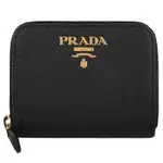 PRADA SAFFIANO金屬LOGO防刮皮革拉鍊零錢包(黑)