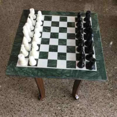 Handmade Chess Board & Pieces / Table Top / Green White Marble Chess Set table