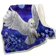 Purple Skies Moon Flowers and White Owl Throw Blanket