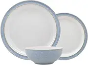 [Denby] Elements Blue Dinner Set for 4-12 Piece Ceramic Tableware Set - Dishwasher Microwave Safe Crockery Set - 4 x Dinner Plates, 4 x Medium Plates, 4 x Cereal Bowls