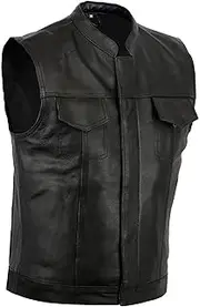 Bikers Gear Australia The Revolver Motorcyle Leather Vest Sons of Anarchy Style Biker Sleeveless Waistcoat, Black, 5X-Large