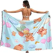 [RPLIFE] Cute Bears Balloons Light Blue Bathing Suit Wrap Sarong, Summer Long Sarong Wrap Skirt, Large, Cute Bears Balloons Light Blue, Large