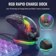 Triple Mode Wireless Transparent Shell Gaming Mouse RGB Rechargeable 4000 DPI