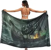 [XYMZR] Ship Scary Sea Women's Sarong Swimsuit Coverups Chiffon Bikini Wraps Skirt with Tassels L