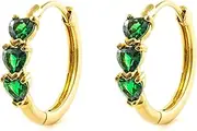 [Monde Petit] Mondepe 2957 9ct Round Emerald Hearts Synthetic Shiny 14.5x3mm Yellow Gold Emerald Lab Earrings, Normal, Yellow Gold, emerald lab