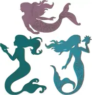 Qunclay Set of 3 Mermaid Wall Bathroom Decor Wooden Silhouettes Mermaid Art Hang