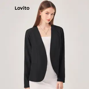 Lovito 女款優雅素色基本款西裝外套 L71ED278 (黑色)