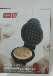 Dash Snowflake Mini Waffle Maker Blue 4” Cooking Surface Non-Stick 350 Watts NEW