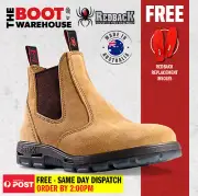 Redback Work Boots USBBA Steel Cap Safety. Elastic Sided Bobcat Banana Suede