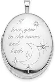 [JewelryWeb] 925 Sterling Silver 20mm Love To The Celestial Moon Diamond Oval Photo Locket Pendant Necklace