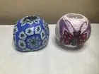 2 Glowing Candle Round Candles Millefiori Purple Butterfly & Blue Mosaic