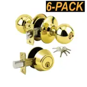 6PK Grade 3-Combo Lock Set Entry knob+Deadbolt Keyed Alike Brass+36 Keys GR3ED02