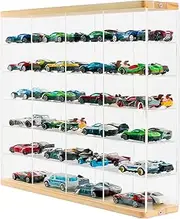Premium Toy Cars Display Case with Sliding Door, Acrylic and Solid Wood Toy Cars Storage and Organizer – Holds Up to 48 Toy Cars, Easy Assembly Toy Cars Display for Collectors (Transparent)