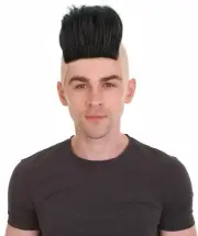 HPO Adult Men's Black Mohawk Wig, Perfect for Halloween, HM-1333