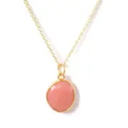 Birthstone Necklace October Semi-Precious Stone Pink Opal 925 Sterling Silver...