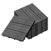 11 pcs Dark Grey DIY Wooden Composite Decking Tiles Garden Outdoor Backyard Floo