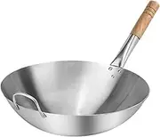 Traditional Wok Stainless Steel Cookware Uncoated Non-Stick Pan Kitchen Restaurant Gas Stoves(28cm)