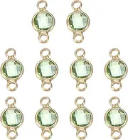 [uxcell] Birthstone Connector Link 2mm Hole Light Green 304 Stainless Steel Crystal Bead Glass Links Charm Silver Plated Round for Drop Dangle Pendant Anklet,10Pcs
