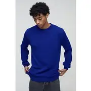 Mens Cobalt Regular Fit Ribbed Panel Elbow Patch Crew Knitted Jumper