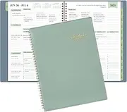 2025 Planner - Business Planner, 3-Tier Schedule Planner Notepad, JAN 2025 - DEC 2025 Appointment Book, 8.74" x 11.38", 60 Minutes Intervals + Monthly Tabs + Leather Cover + Pocket - Pea Green