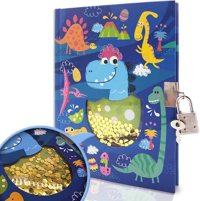Dinosaur Diary with Lock, 7X5.3 Inches 160 Pages Shakable Sequin Boys Diary Secr