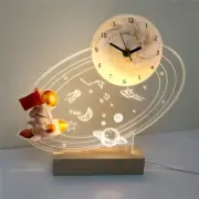 Cartoon Space Theme Led Night Light Desk Clock Kid Bedroom Mute Clock Decor Gift