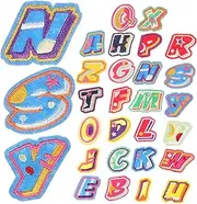 DOITOOL 26 Letter Iron Patches Embroidered Clothing Chalk Stickers for Decorate Backpack
