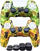 Hikfly Silicone Skin for PS5 Controller - 2x Skins with 8 x Thumb Grip Caps - Non-Slip & Grips Compatible (Yellow)