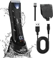 Body Hair Trimmer for Men - Electric Groin and Pubic Hair Trimmer With Standing Charging Dock, USB Rechargeable, LED Light (Black)